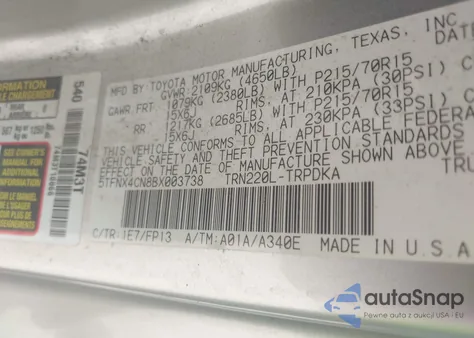 2011 Toyota Tacoma z USA, uszkodzony, nr VIN 5TFNX4CN8BX003738